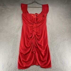 City Chic Dress Womens XL/22 Red Satin Ruffle Ruched Sheath Valentines Going Out